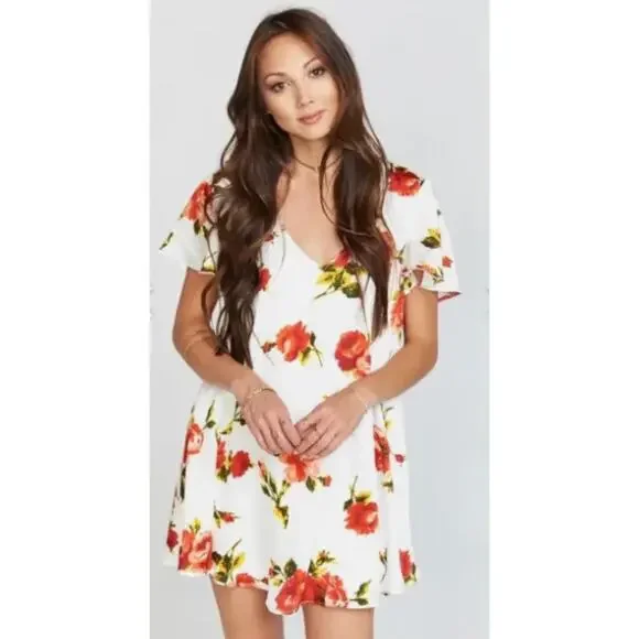 Show Me Your MuMu Rosa Bonita Short Sleeve Kylie Mini Flower Dress Size XS